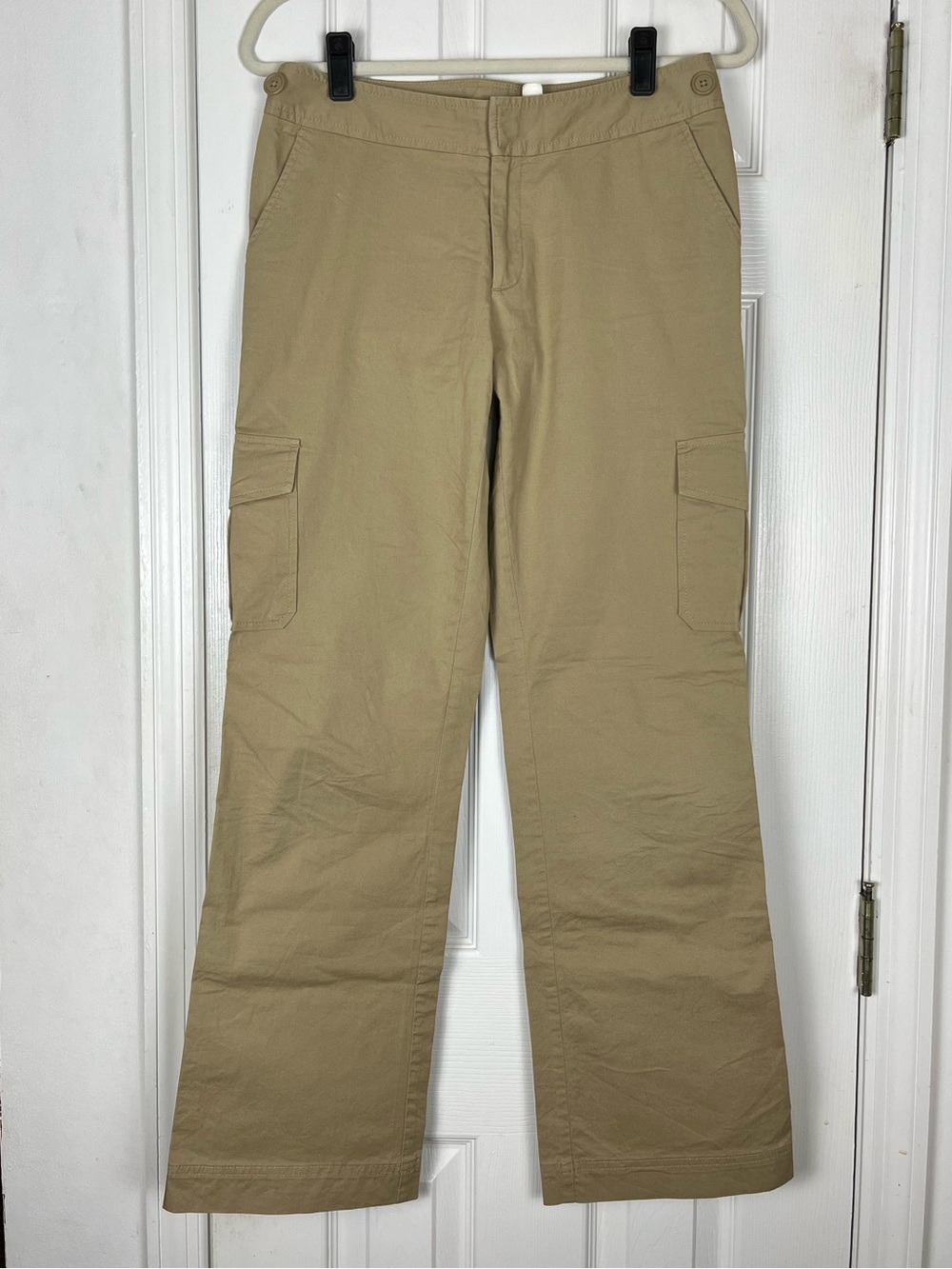 Gap Mid Rise Khaki Tan Cargo Trouser Wider Straight Leg Pants Sz 8 Sporty Preppy